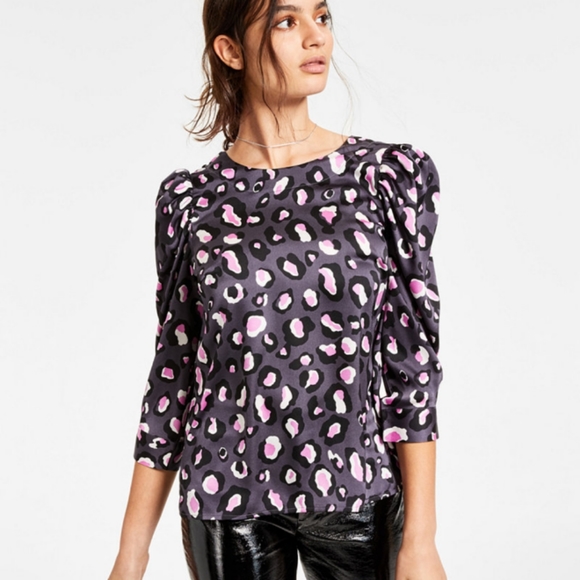 Bar III Tops - Bar III Cheetah Print Puff sleeve Top